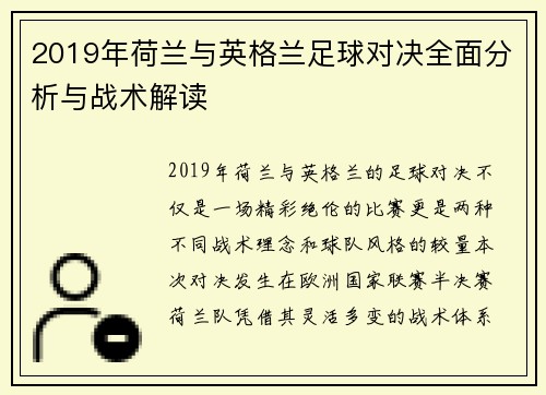 2019年荷兰与英格兰足球对决全面分析与战术解读